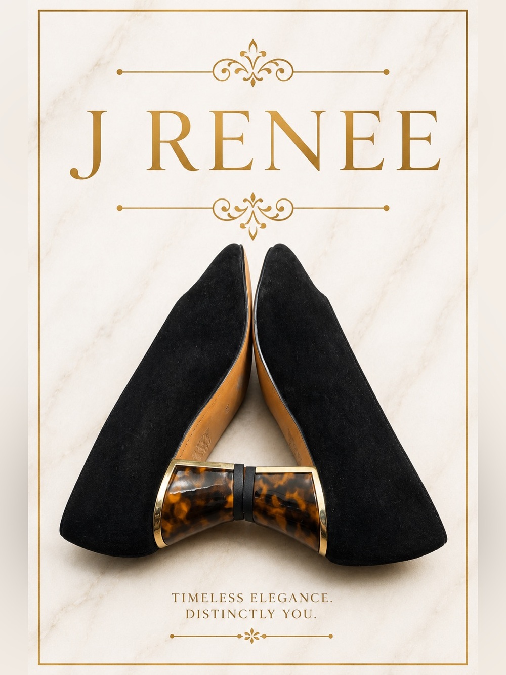 J Renee Black Genuine Leather Suede Block Heel Pumps🔥